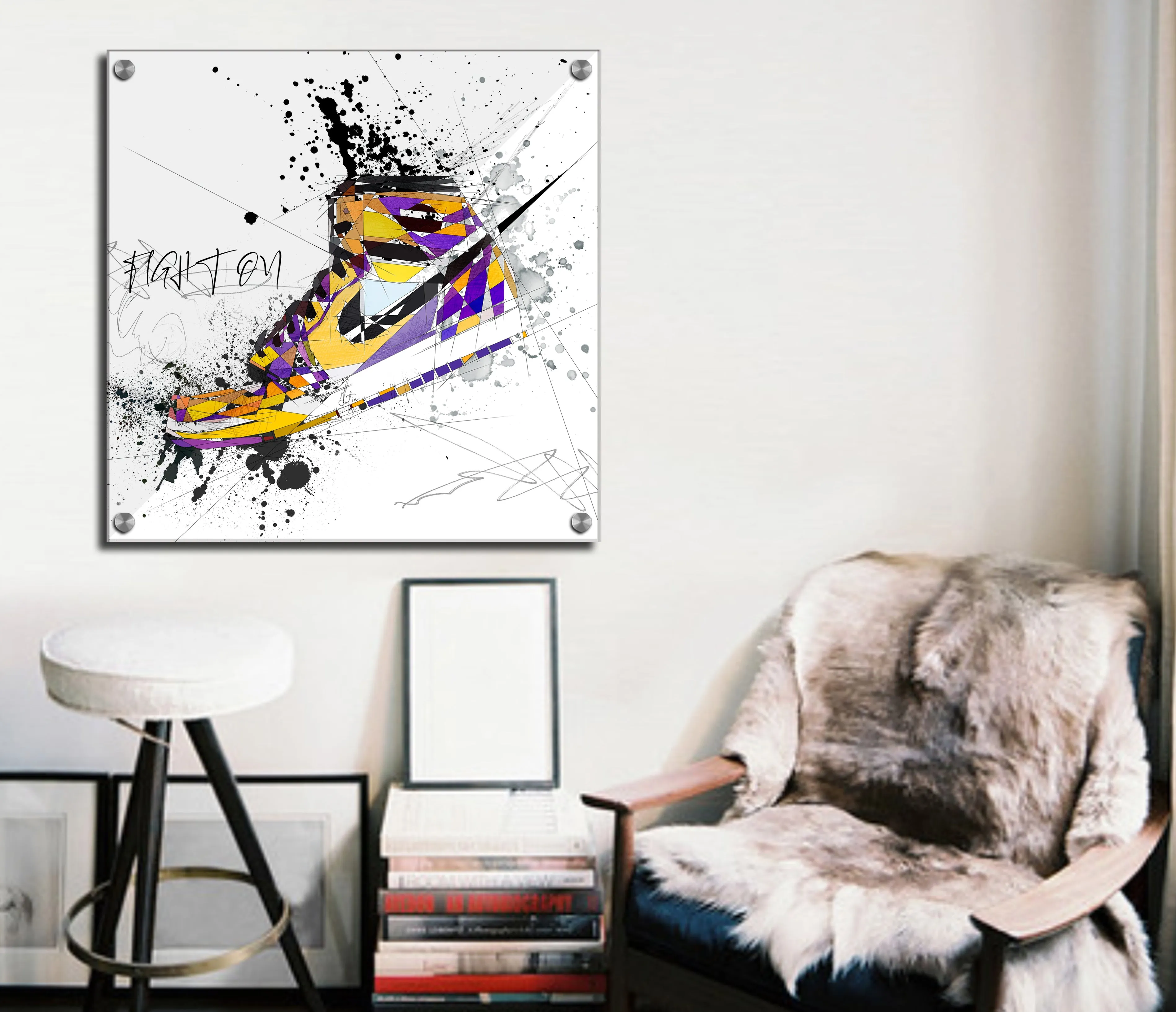 ABSTRACT SNEAKERS ART INSPIRED BY AIR JORDANS SNEAKERS  AND LA LAKERS COLORS //SNK-AJ09