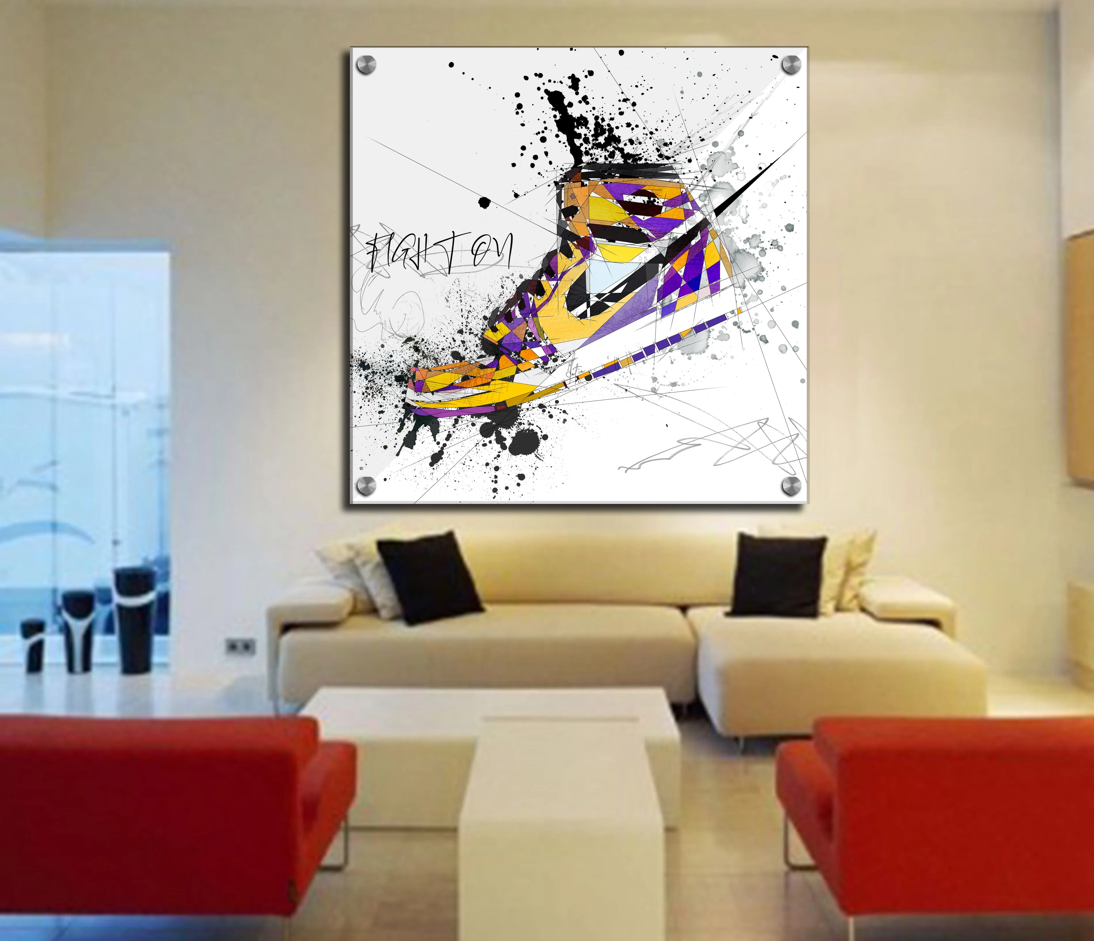 ABSTRACT SNEAKERS ART INSPIRED BY AIR JORDANS SNEAKERS  AND LA LAKERS COLORS //SNK-AJ09