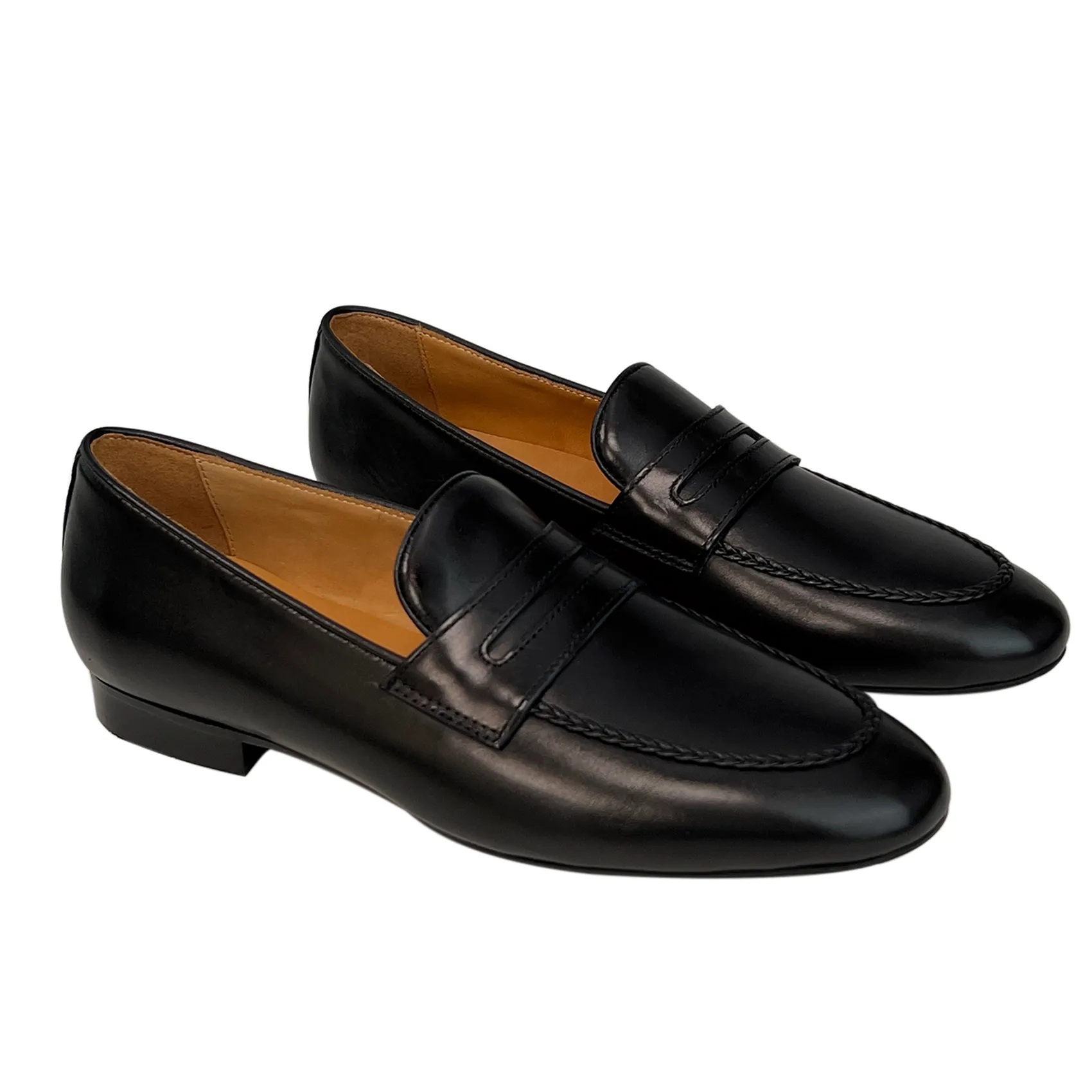 AiciBerllucci  Black Calfskin Leather & Sheepskin  lining-Loraine-Penny Loafers for Women- Comfort Flat Shoes- Slip-on Women Loafers -Shoes Casual