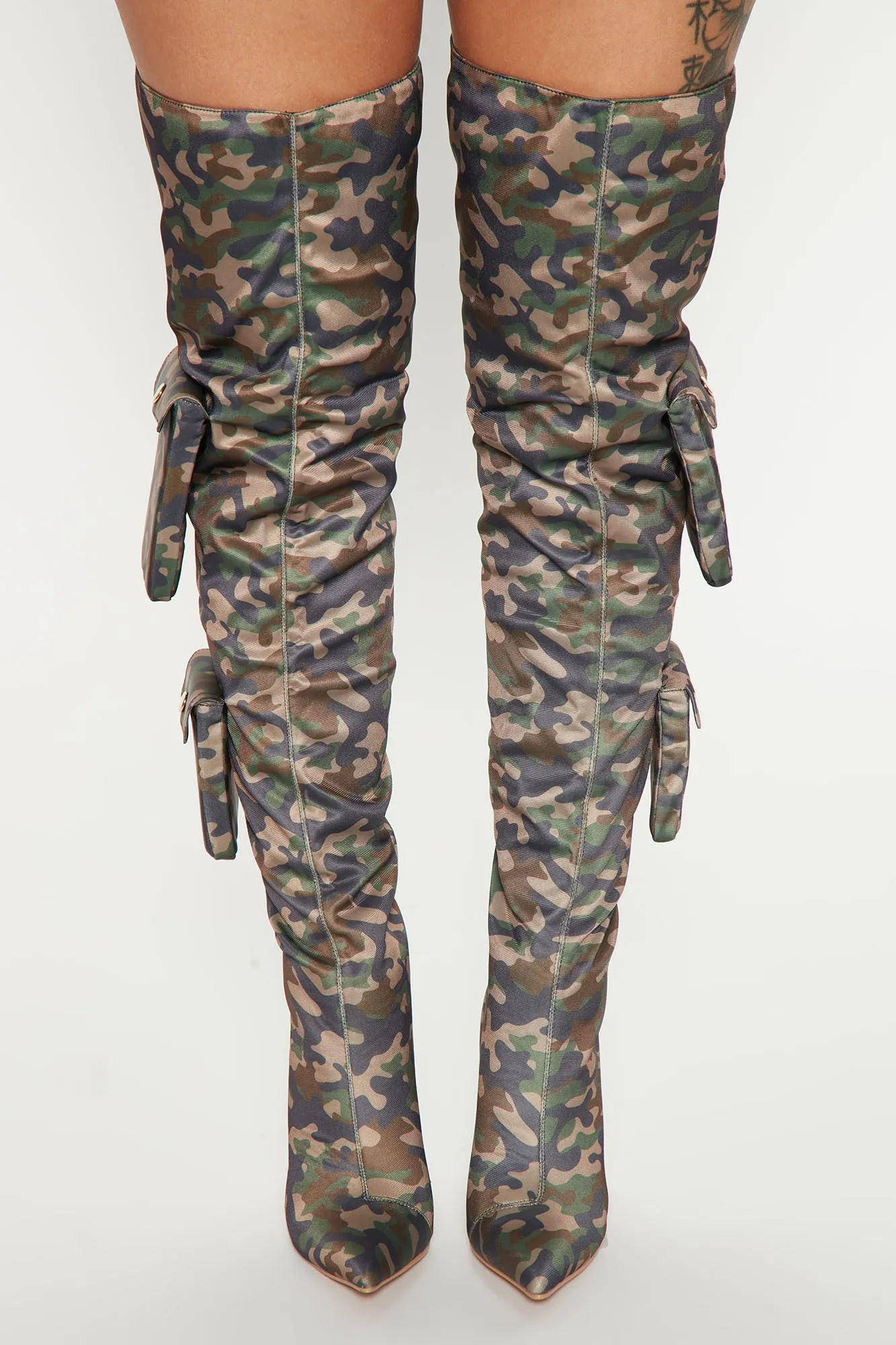 Arianna Over The Knee Pocket Boots - Camouflage