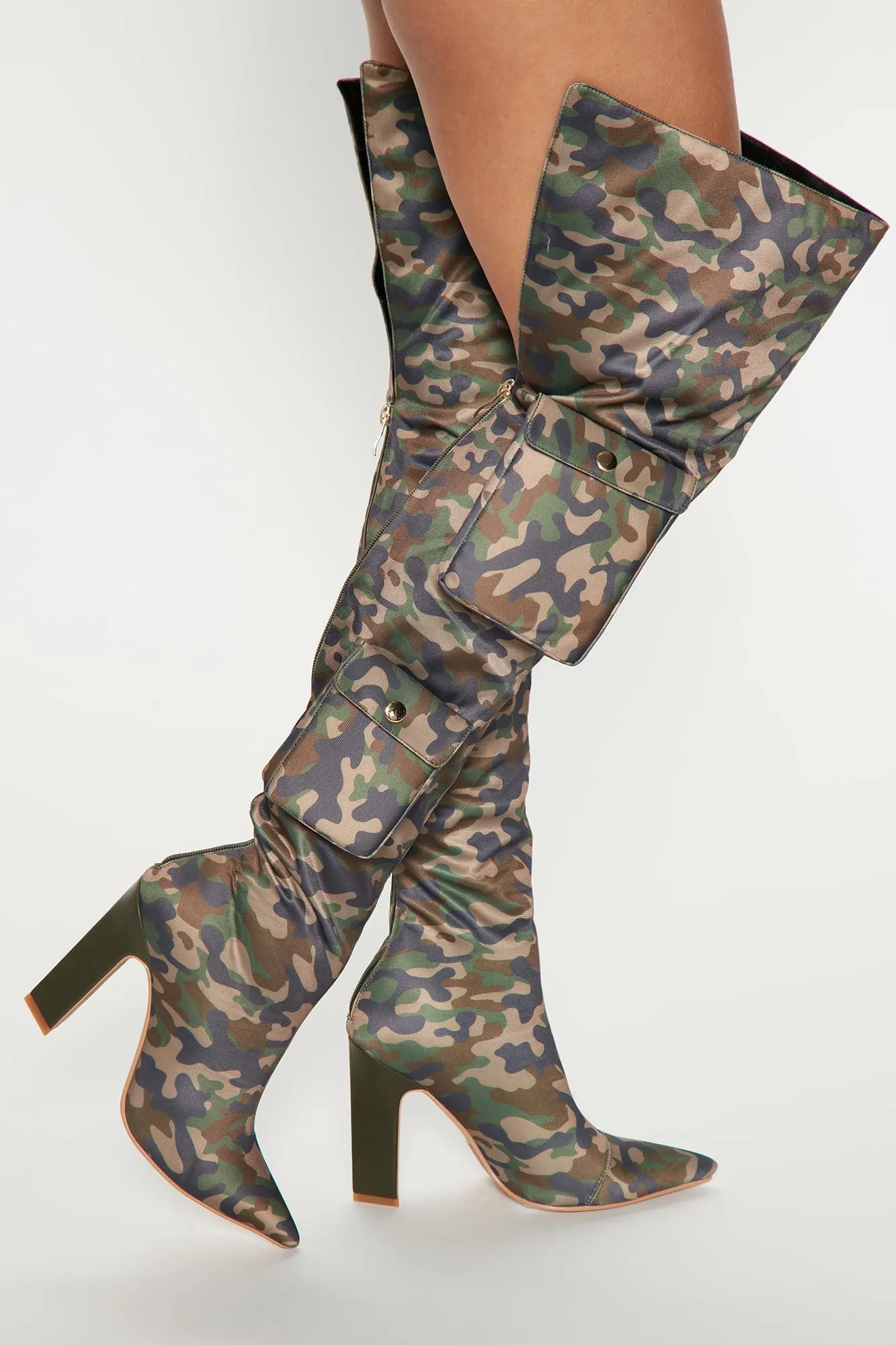 Arianna Over The Knee Pocket Boots - Camouflage