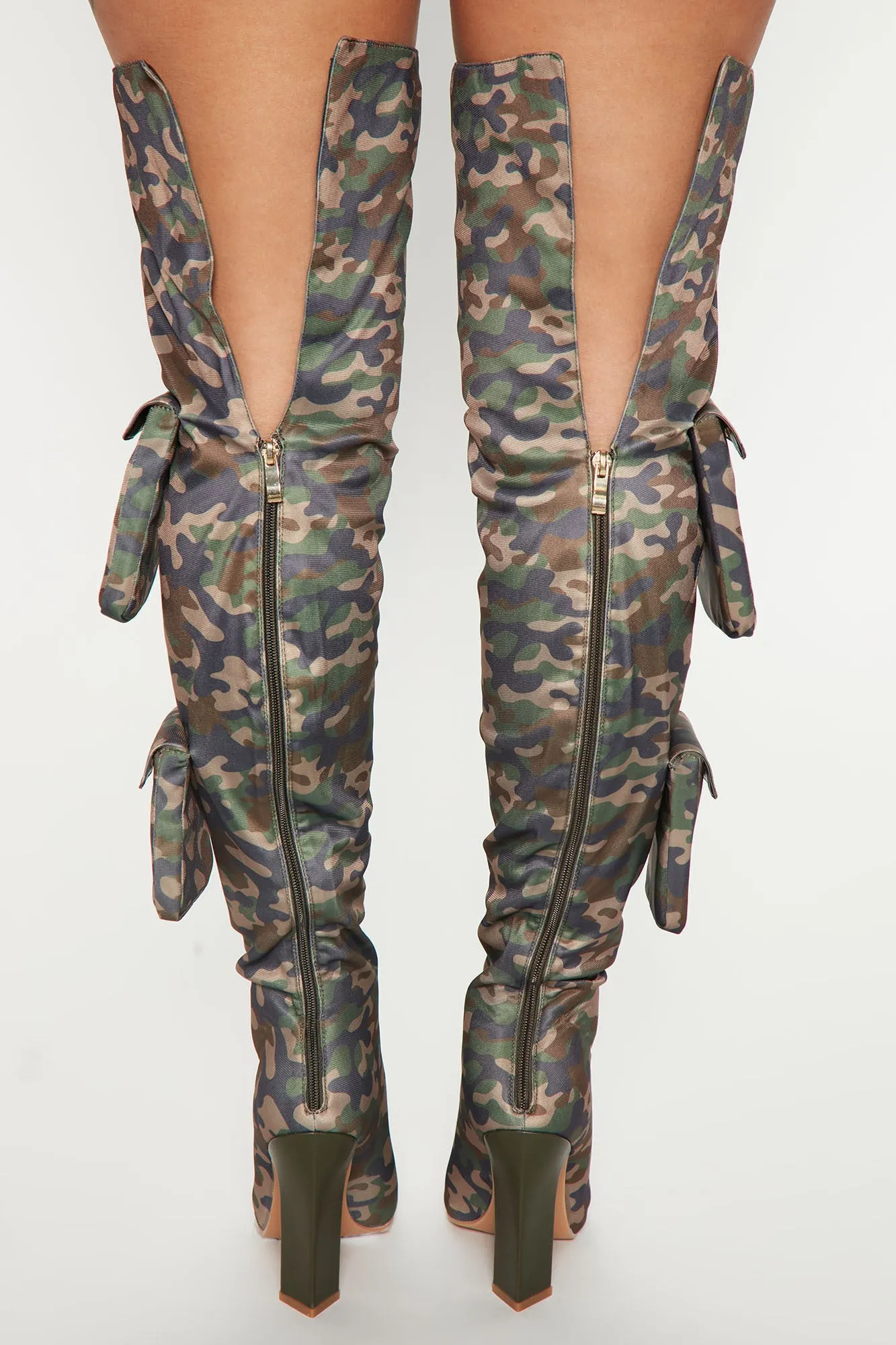 Arianna Over The Knee Pocket Boots - Camouflage