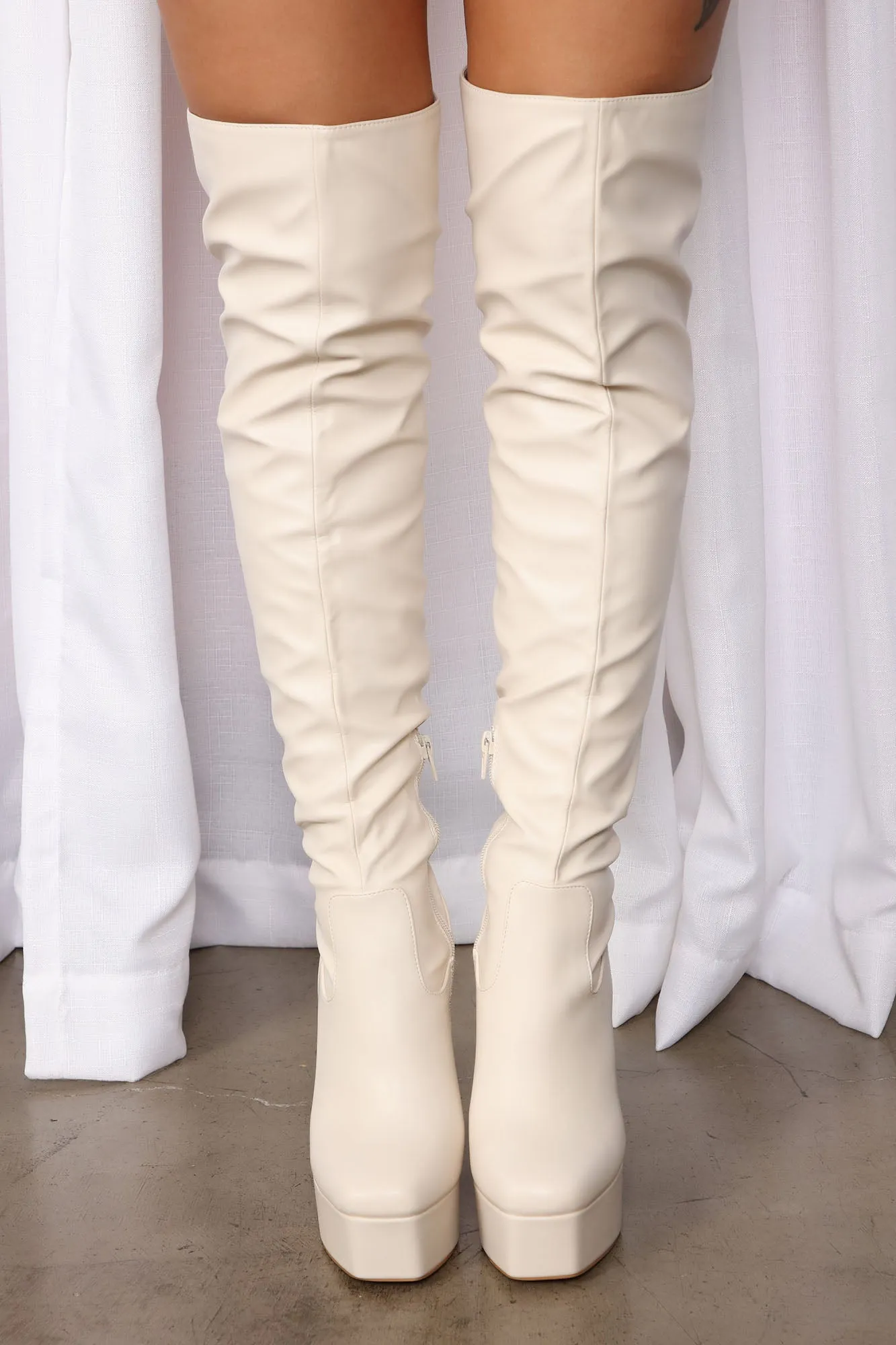 Be My Muse Over The Knee Boots - Cream