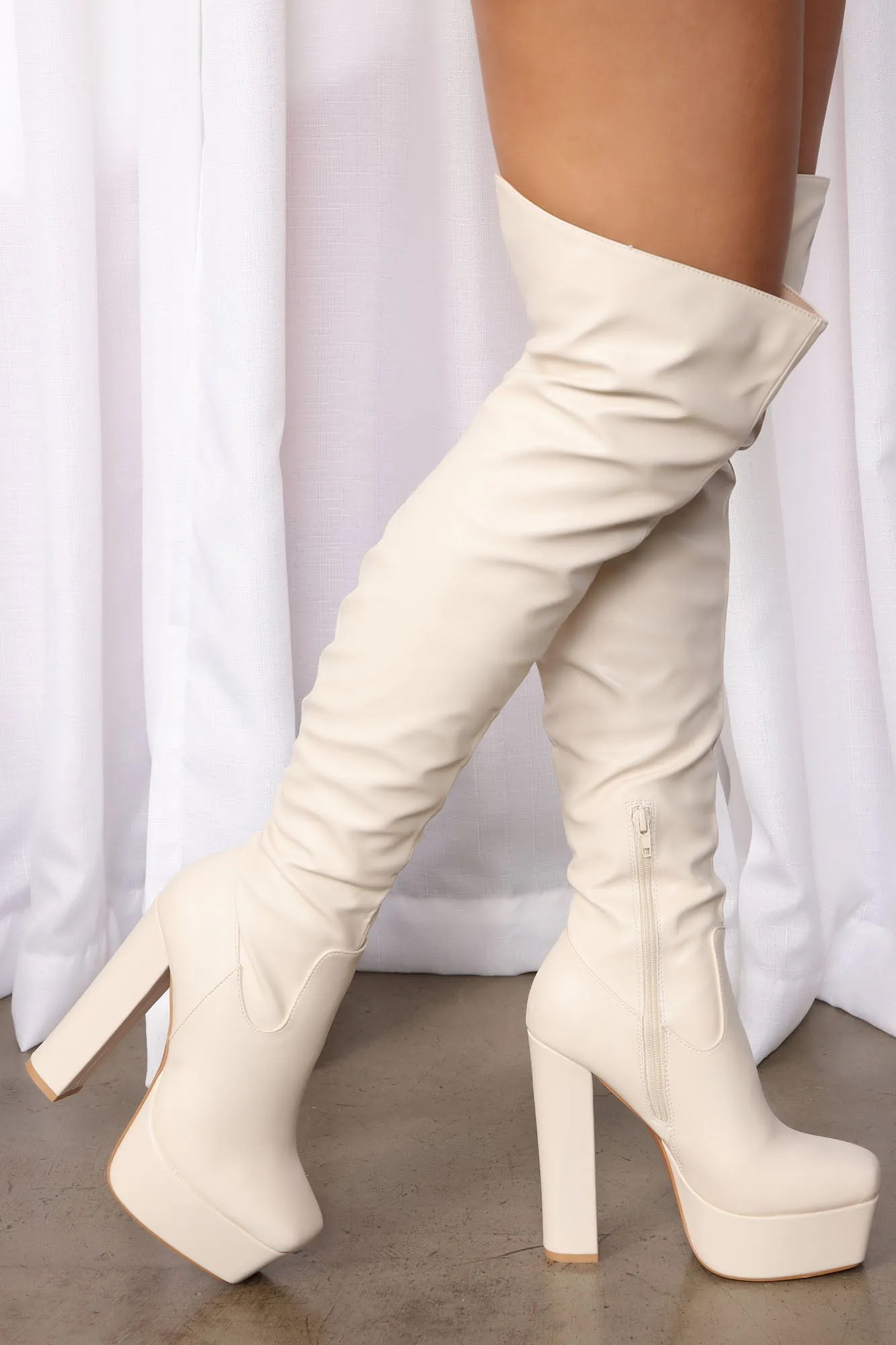 Be My Muse Over The Knee Boots - Cream