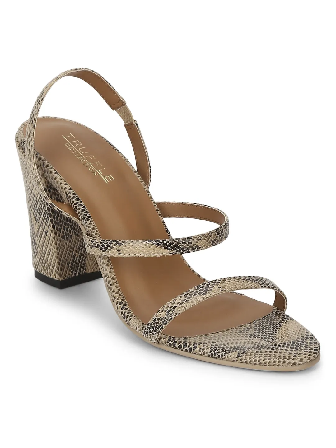 Beige PU Snake Pattern Strappy Sandals