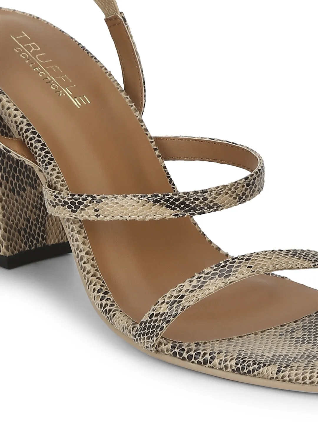 Beige PU Snake Pattern Strappy Sandals