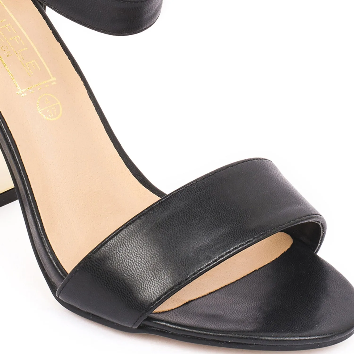 Black Block Ankle Strap Heel Sandal