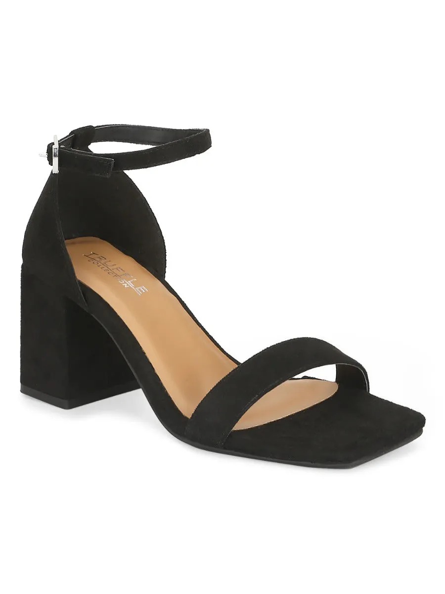 Black Suede Block Heel Sandals