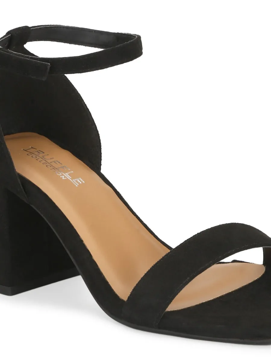 Black Suede Block Heel Sandals