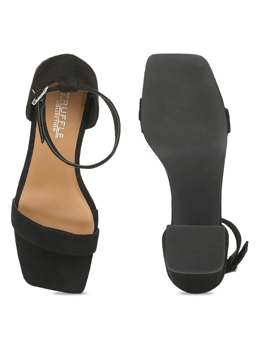 Black Suede Block Heel Sandals