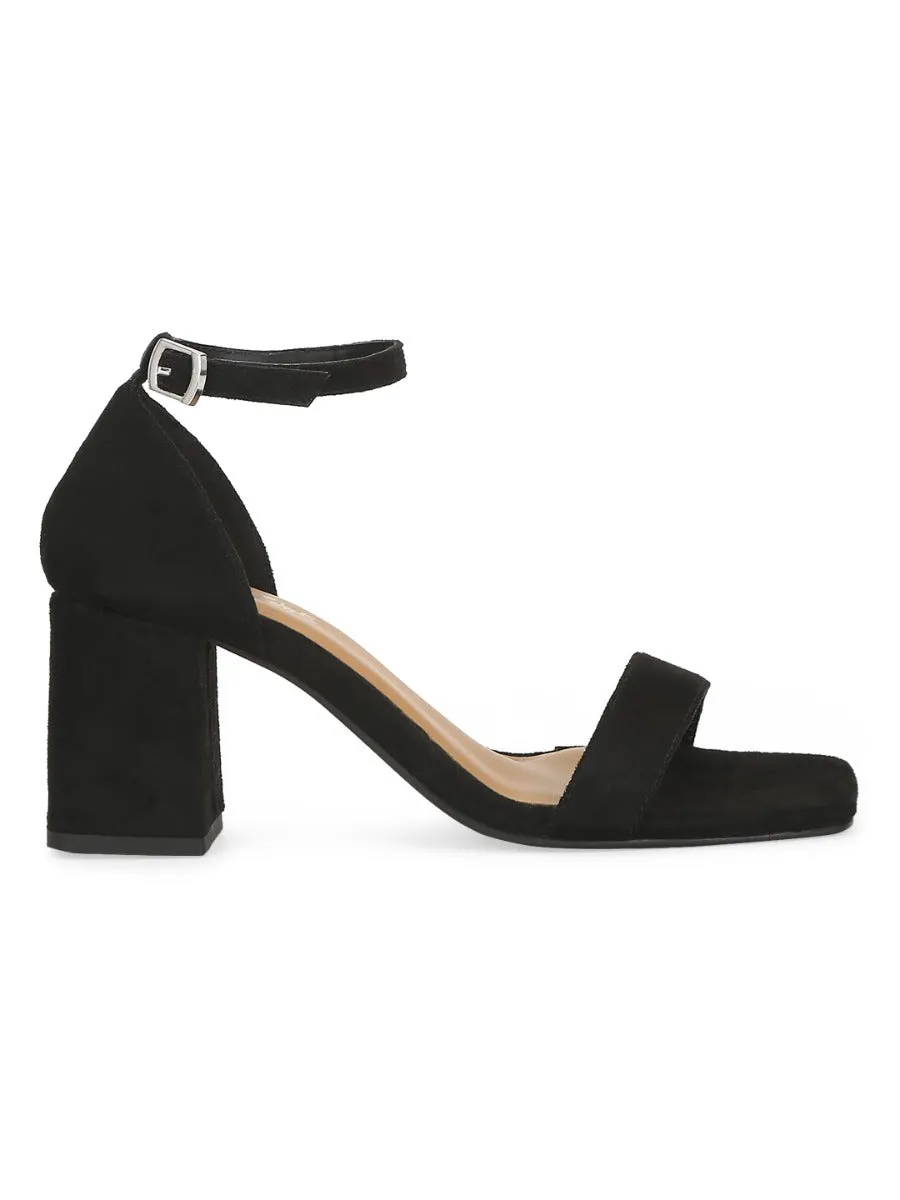 Black Suede Block Heel Sandals