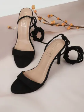 Black Suede Stiletto Lace Up Sandals (TP10179-BLK)