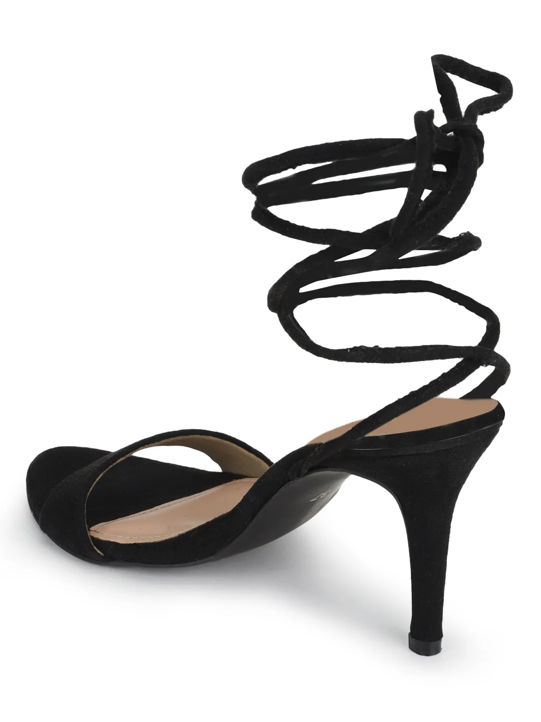 Black Suede Stiletto Lace Up Sandals (TP10179-BLK)