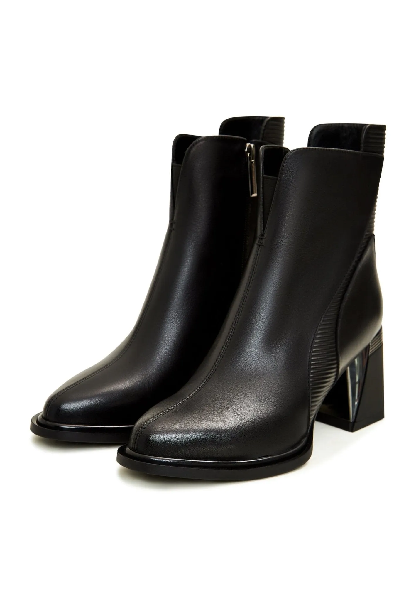 Block Heel Ankle Boots - Black