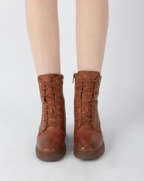 Block Heel Combat Boots - Camel