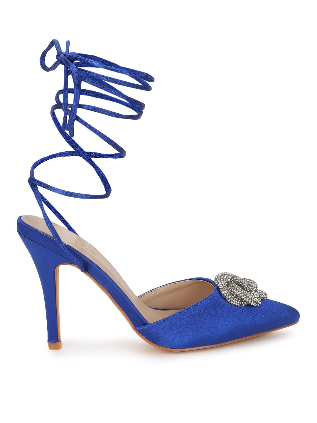 Blue Lycra Lace-Up Stiletto Sandals (TC-TB1-BLU)