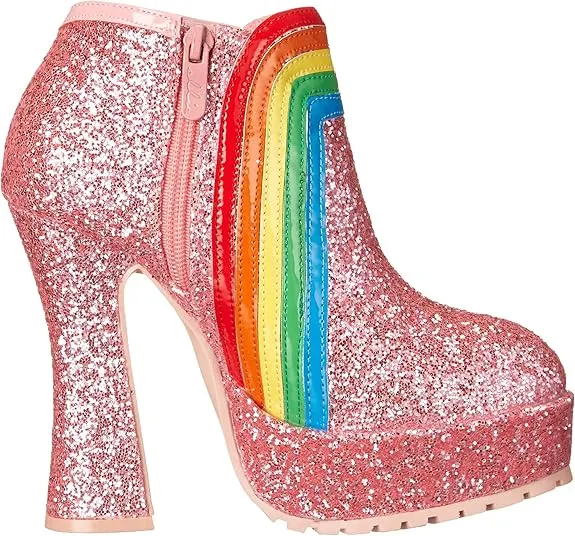 Cherub-557 Chunky Heel Glitter Rainbow Booties