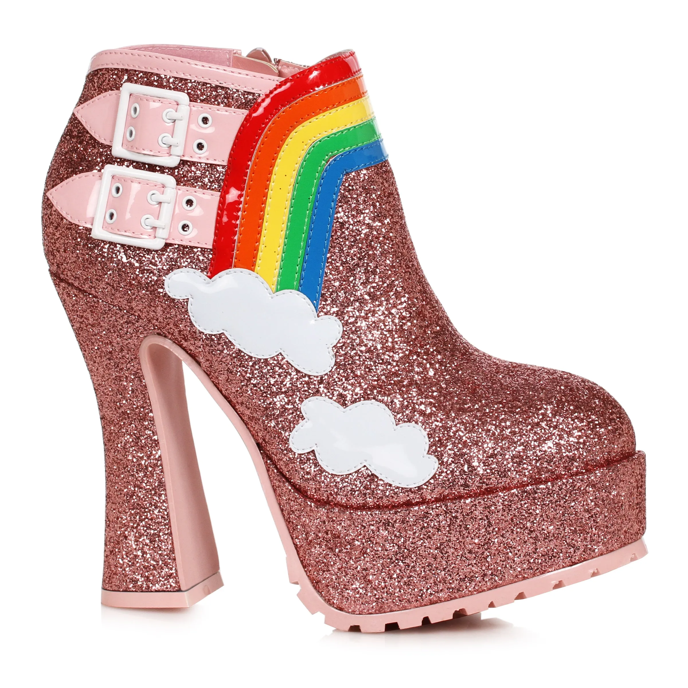 Cherub-557 Chunky Heel Glitter Rainbow Booties