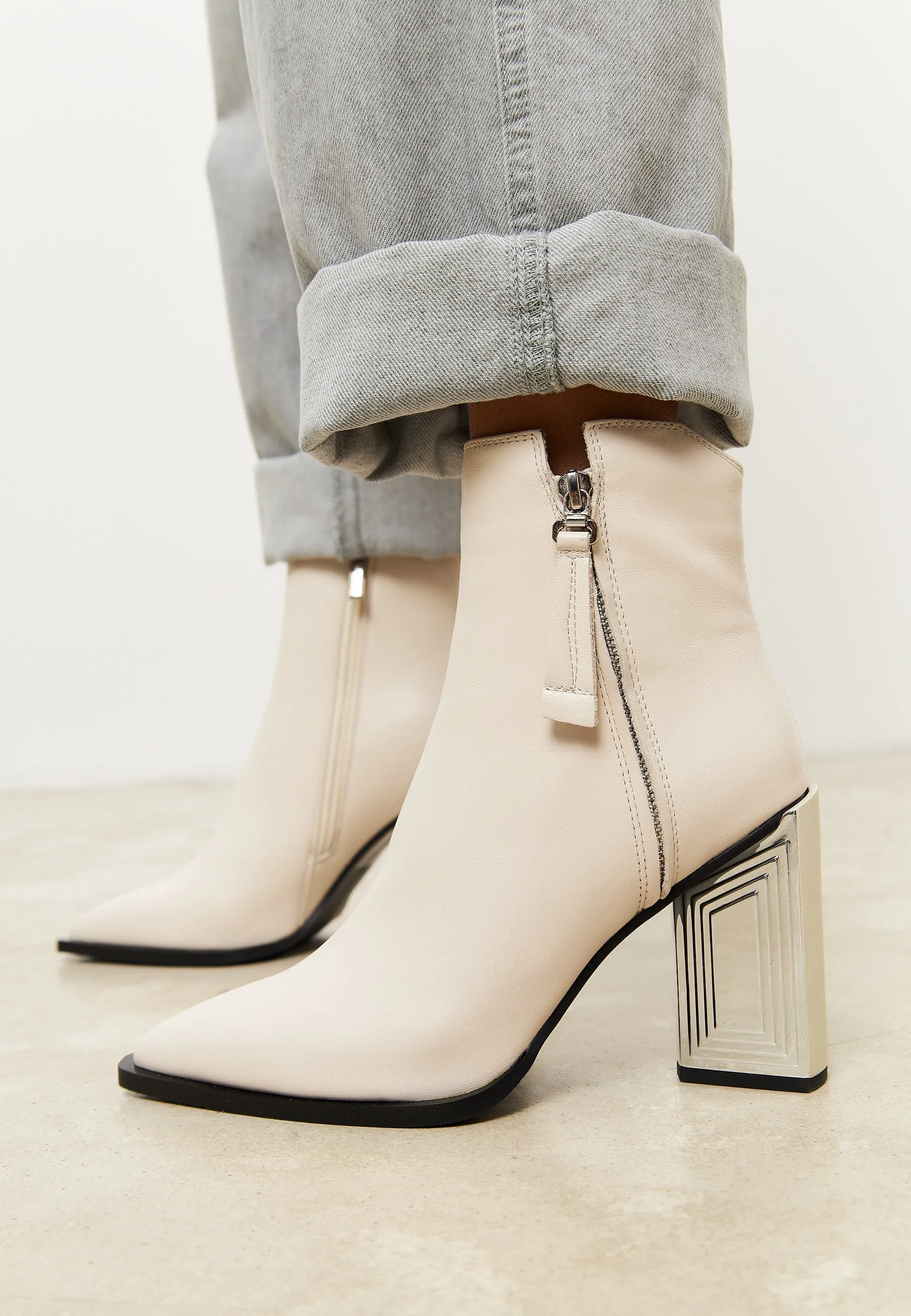 Classic Leather Ankle Boots - Beige