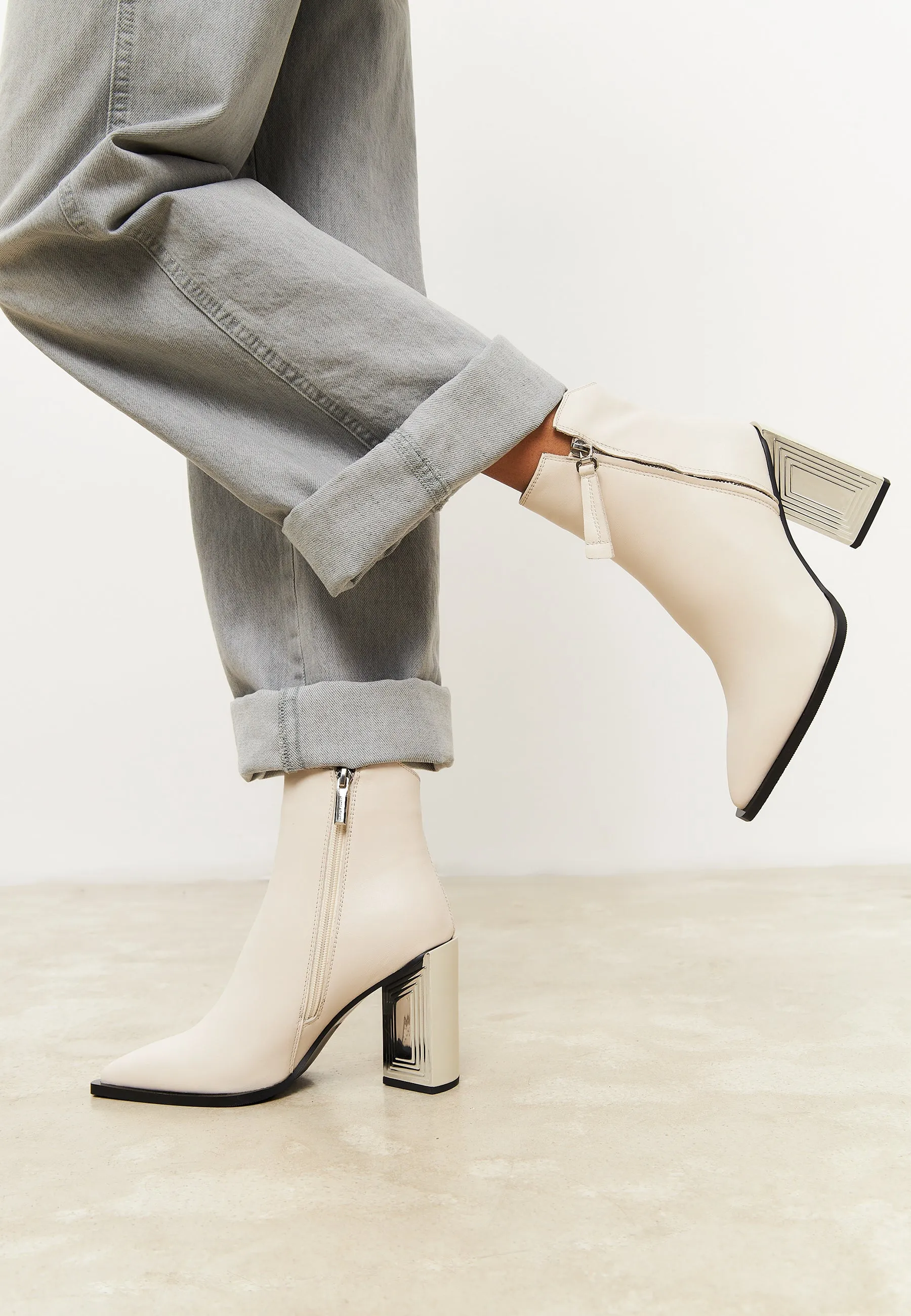 Classic Leather Ankle Boots - Beige