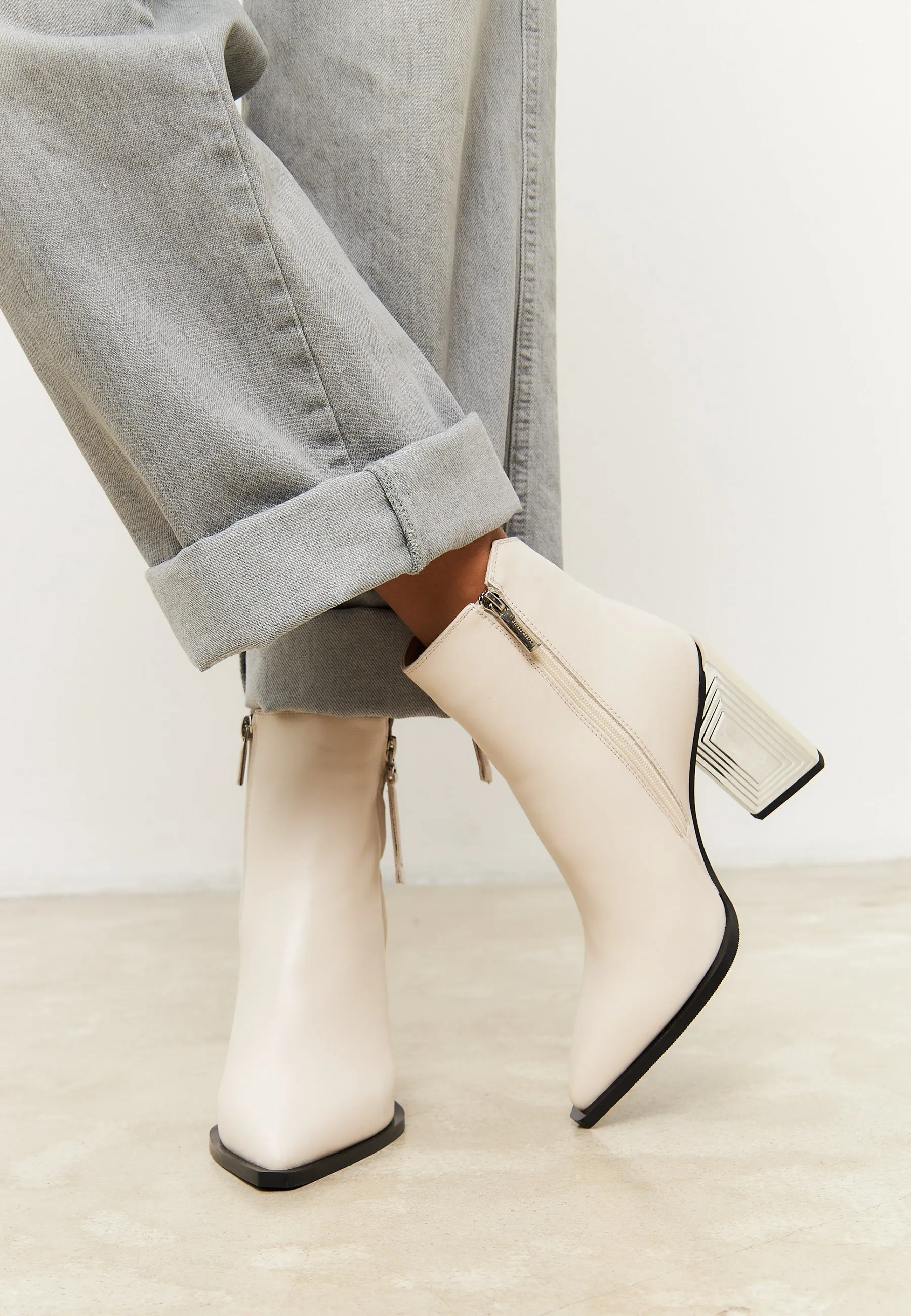 Classic Leather Ankle Boots - Beige