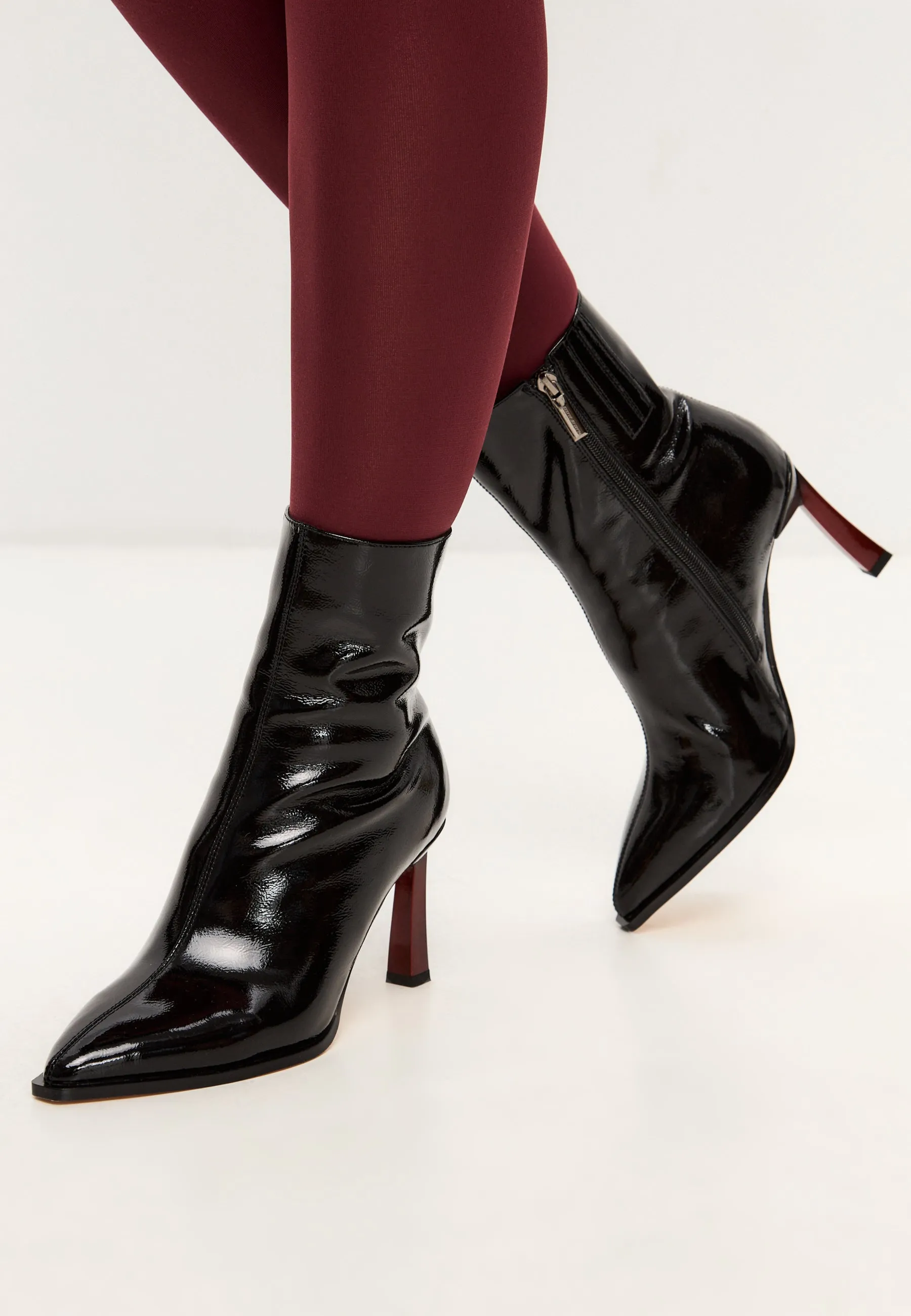 Color Stiletto Heel Ankle Boots Scarlett - Patent Black