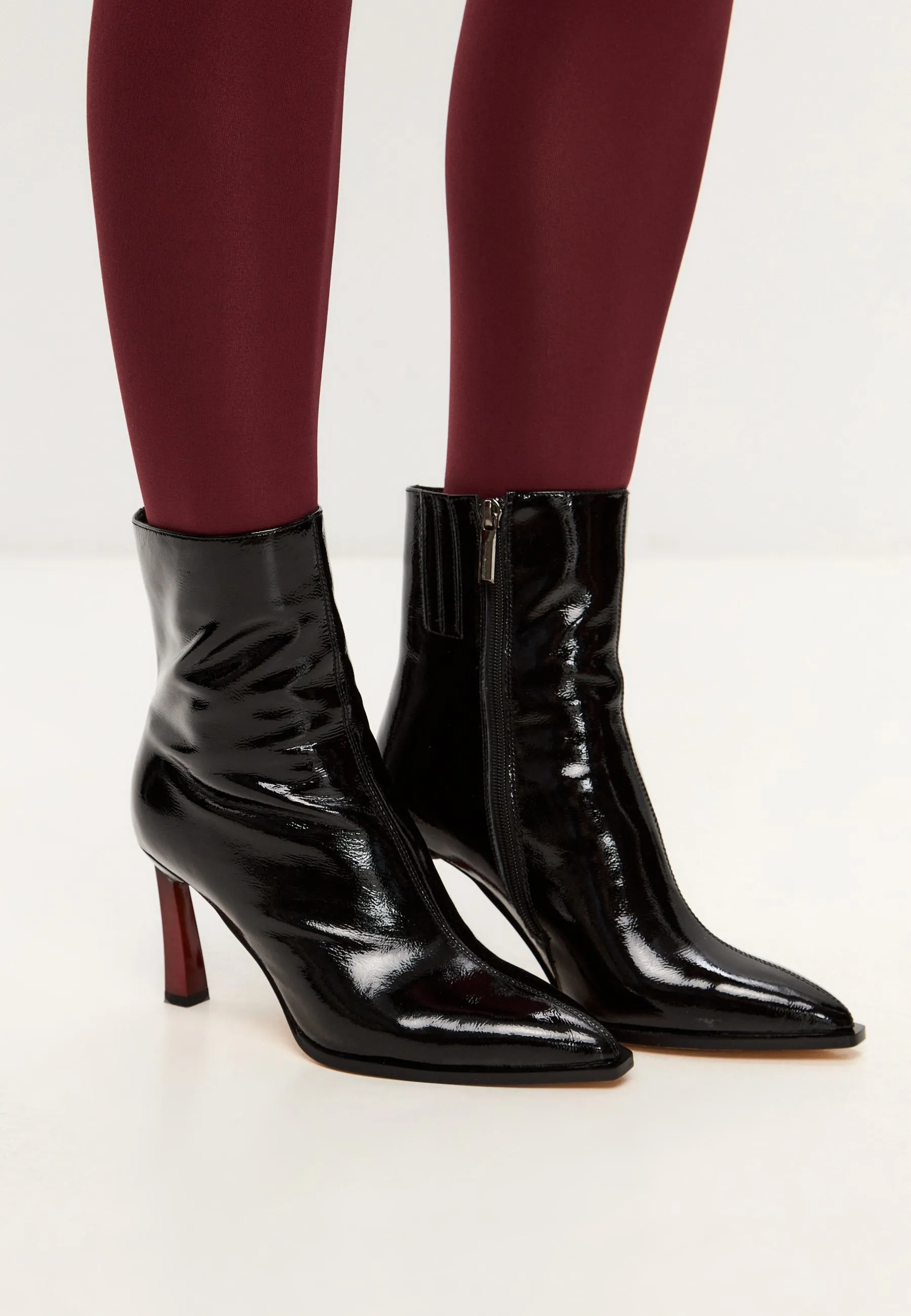 Color Stiletto Heel Ankle Boots Scarlett - Patent Black