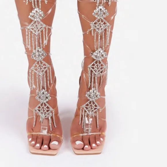 Diamond Gladiator Heels- Nude