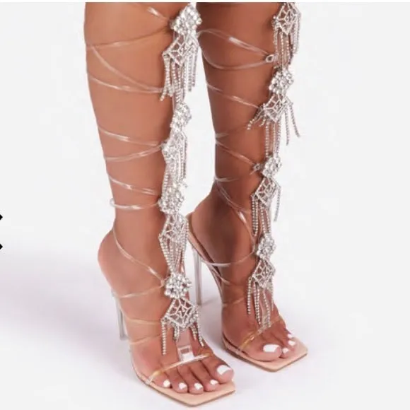 Diamond Gladiator Heels- Nude