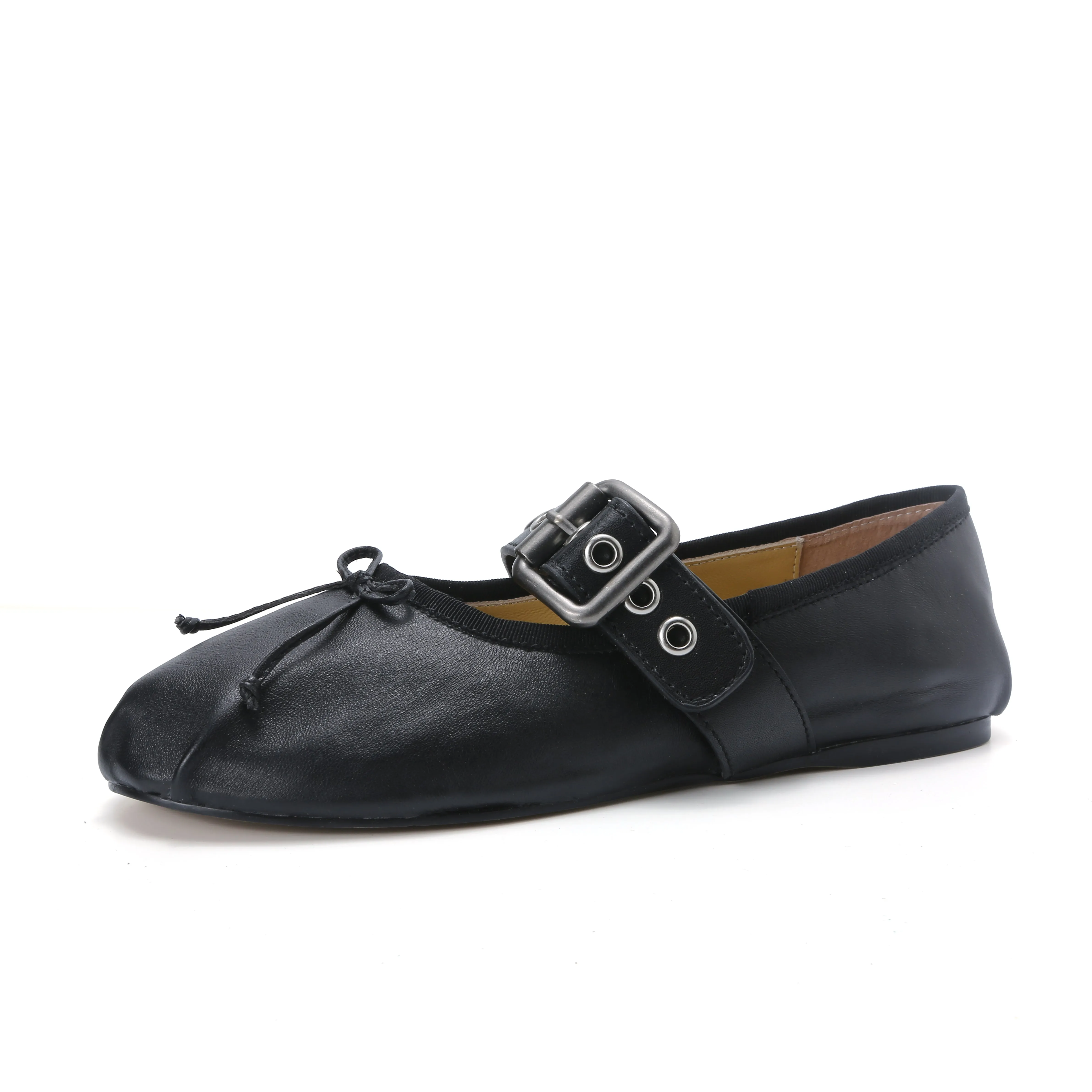 Elegance Genuine Lambskin Buckle Ballet Flats