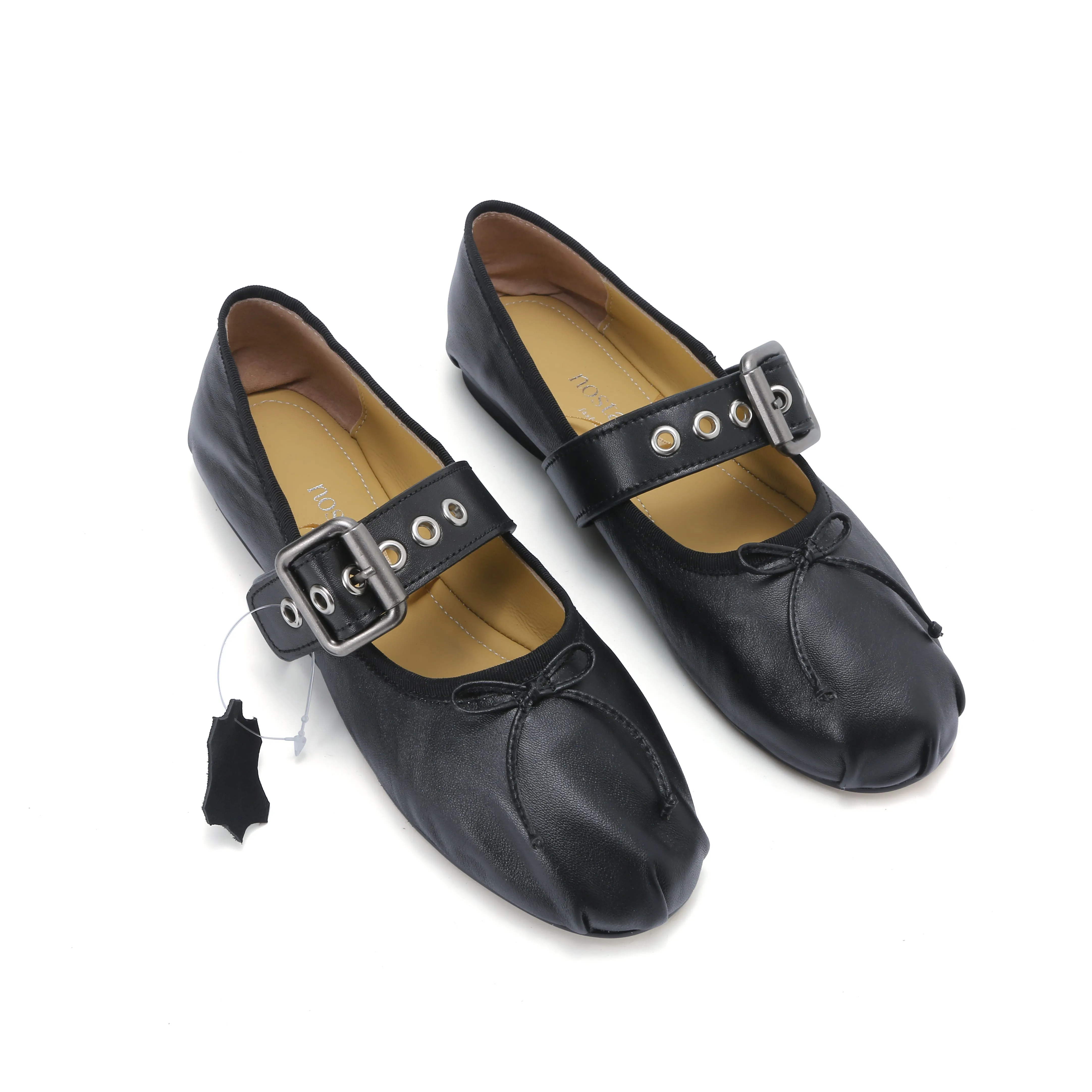 Elegance Genuine Lambskin Buckle Ballet Flats