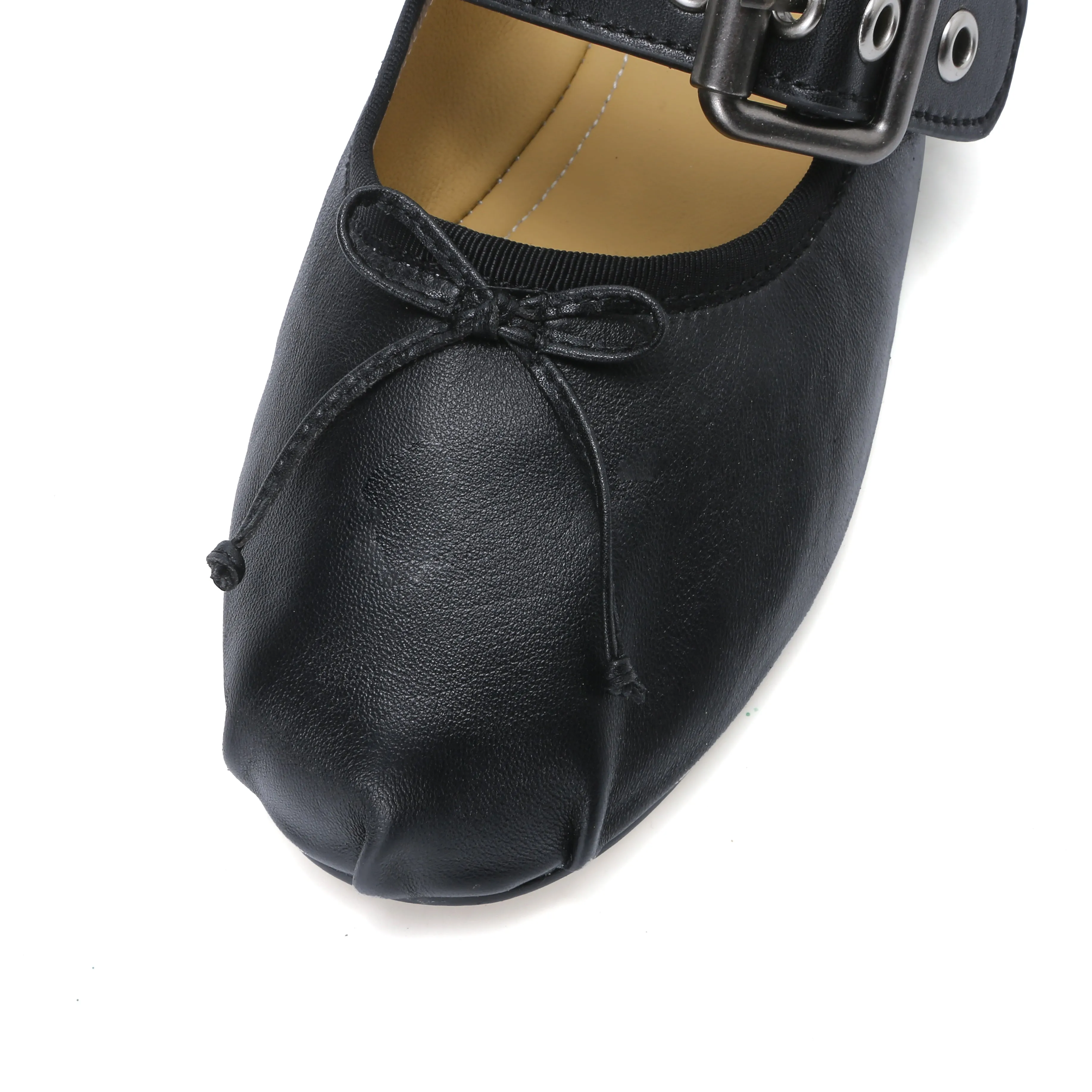 Elegance Genuine Lambskin Buckle Ballet Flats