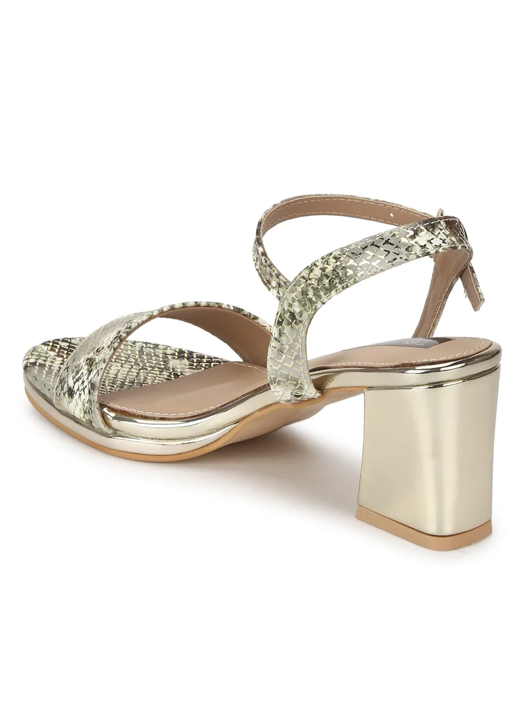 Gold PU Snake Pattern Sandals