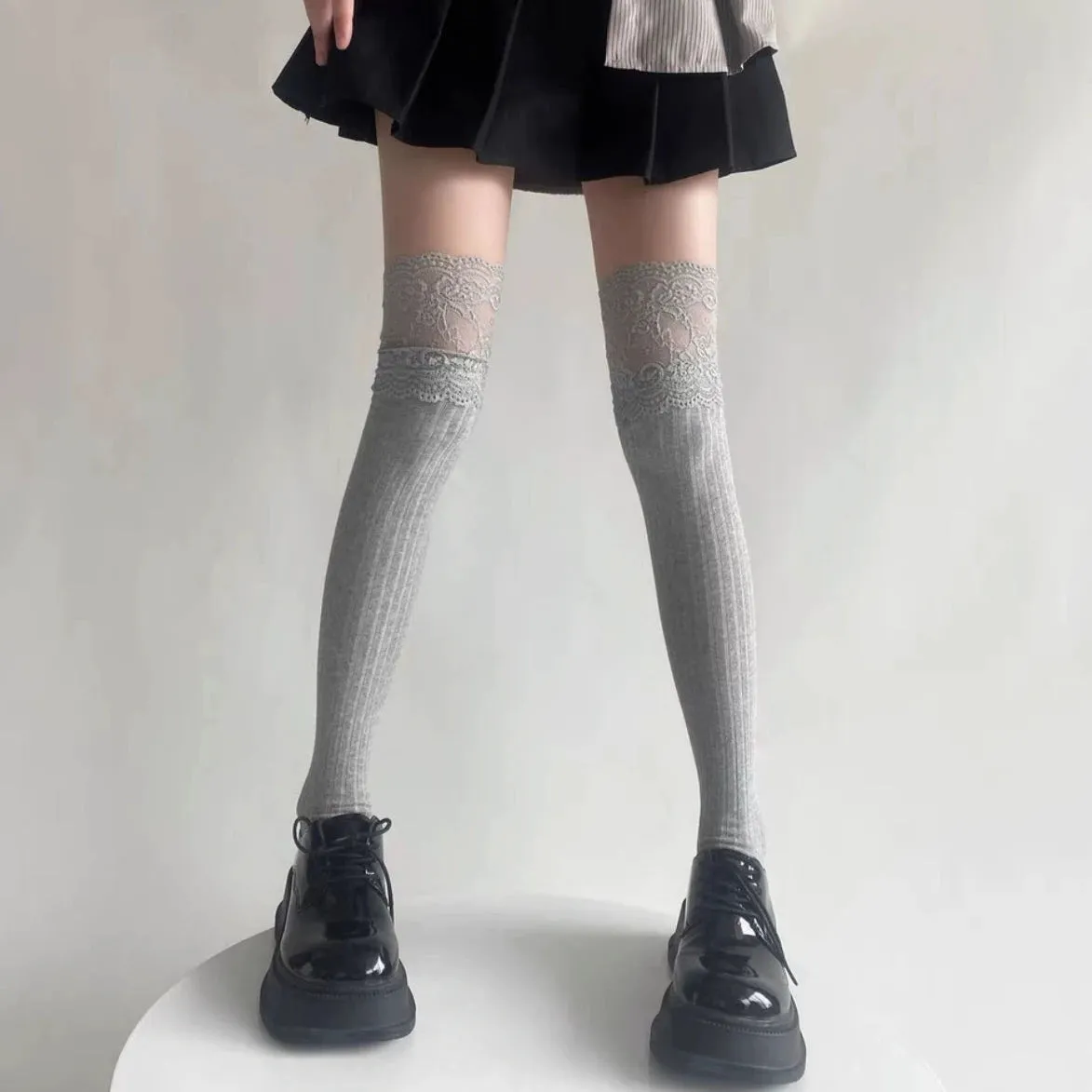 Gray Lace Over-the-Knee Socks