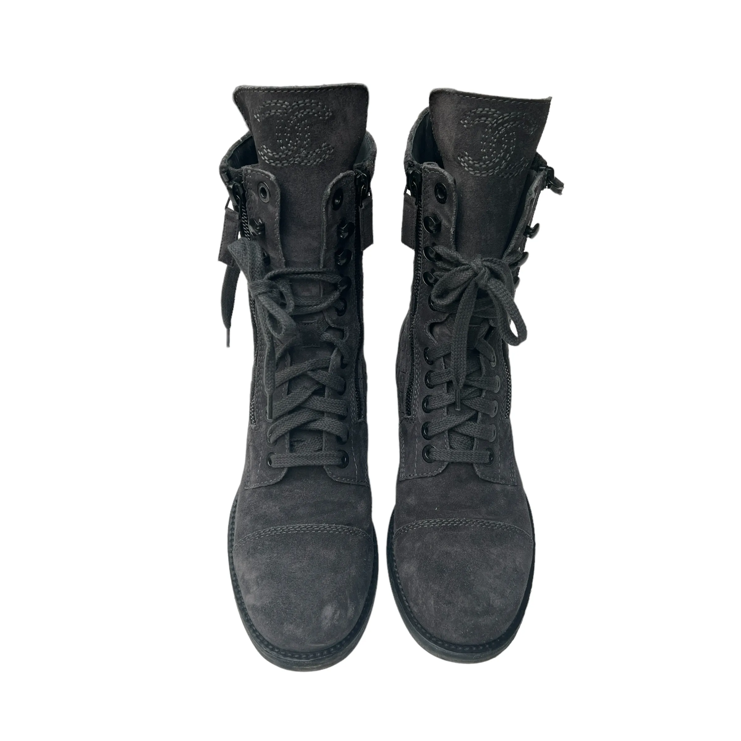 Grey Suede Combat Boots - 9.5