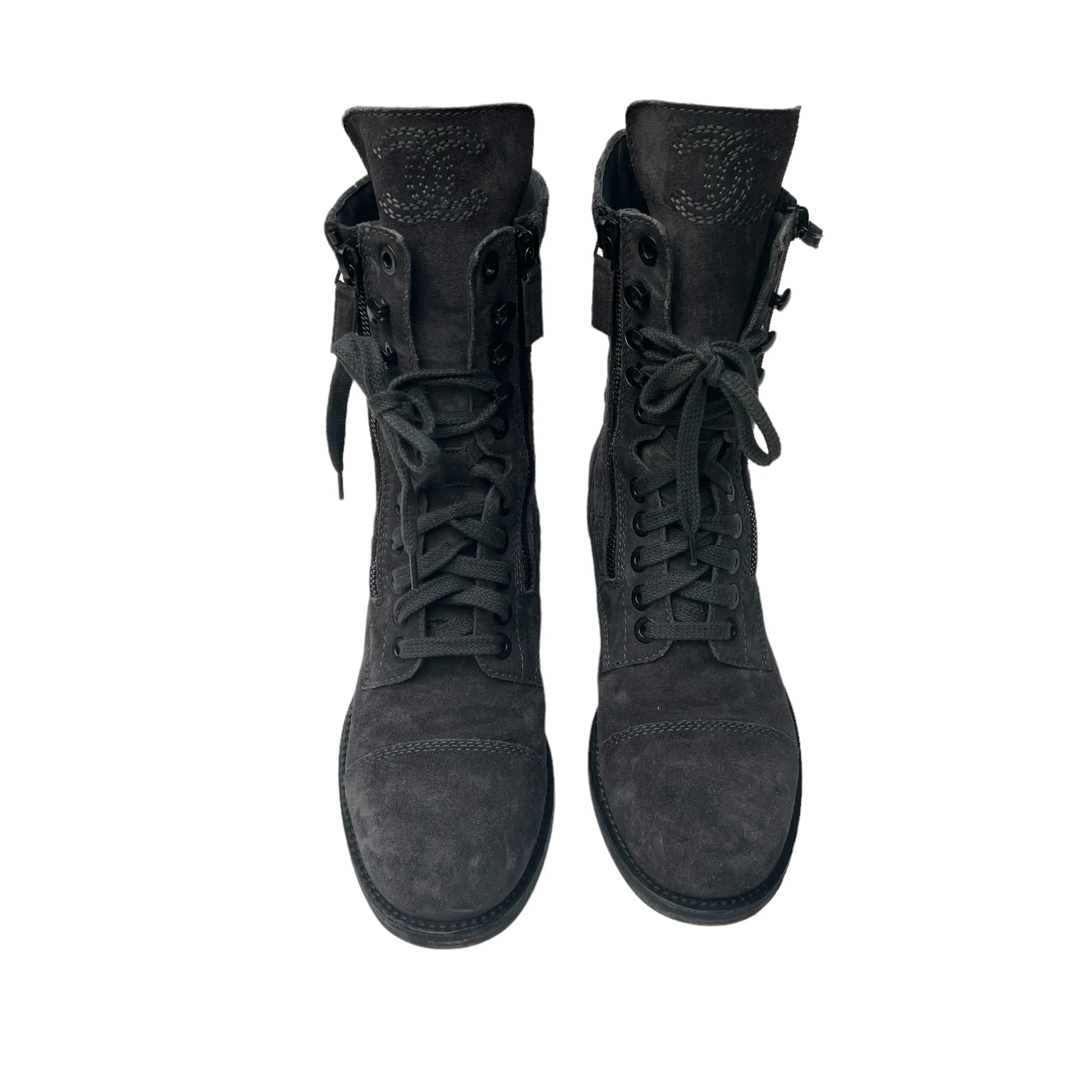 Grey Suede Combat Boots - 9.5