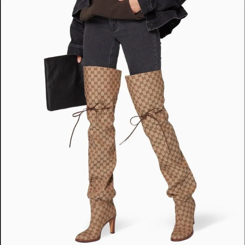 Gucci Monogram Over the Knee Boots