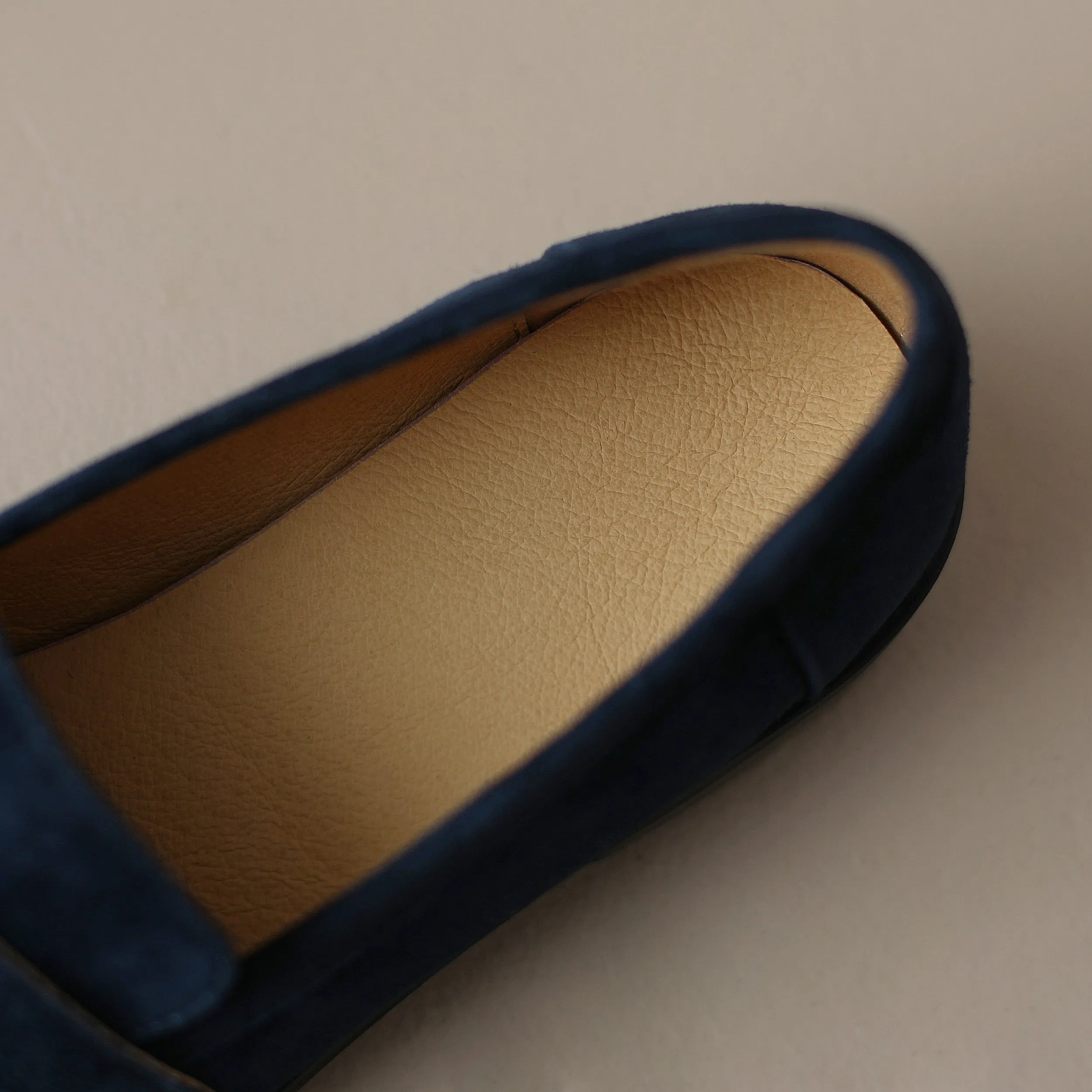 Handmade Classic Navy Suede Leather Loafers Women's Shoes