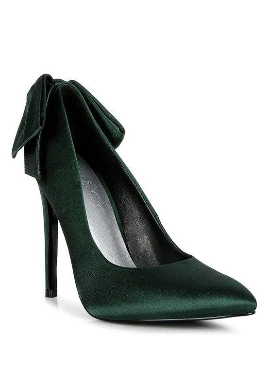 Hornet Green Satin Stiletto Pump Sandals