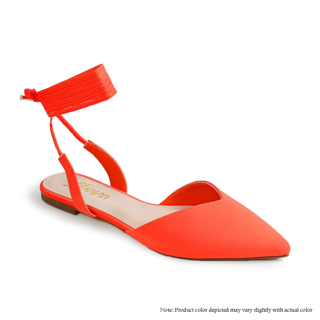 IVY-56 POINTED D'ORSAY BACK ANKLE TIE UP FLAT-ORANGE