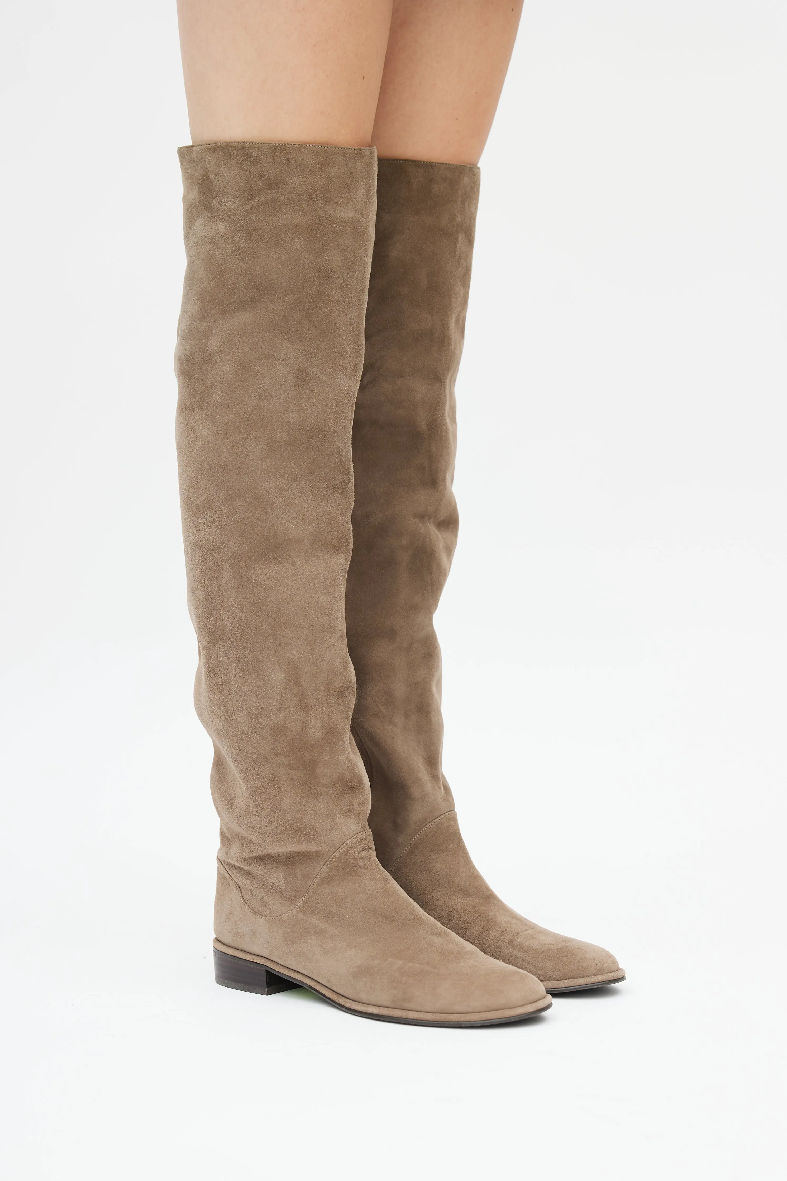 Khaki Suede Over The Knee Boot