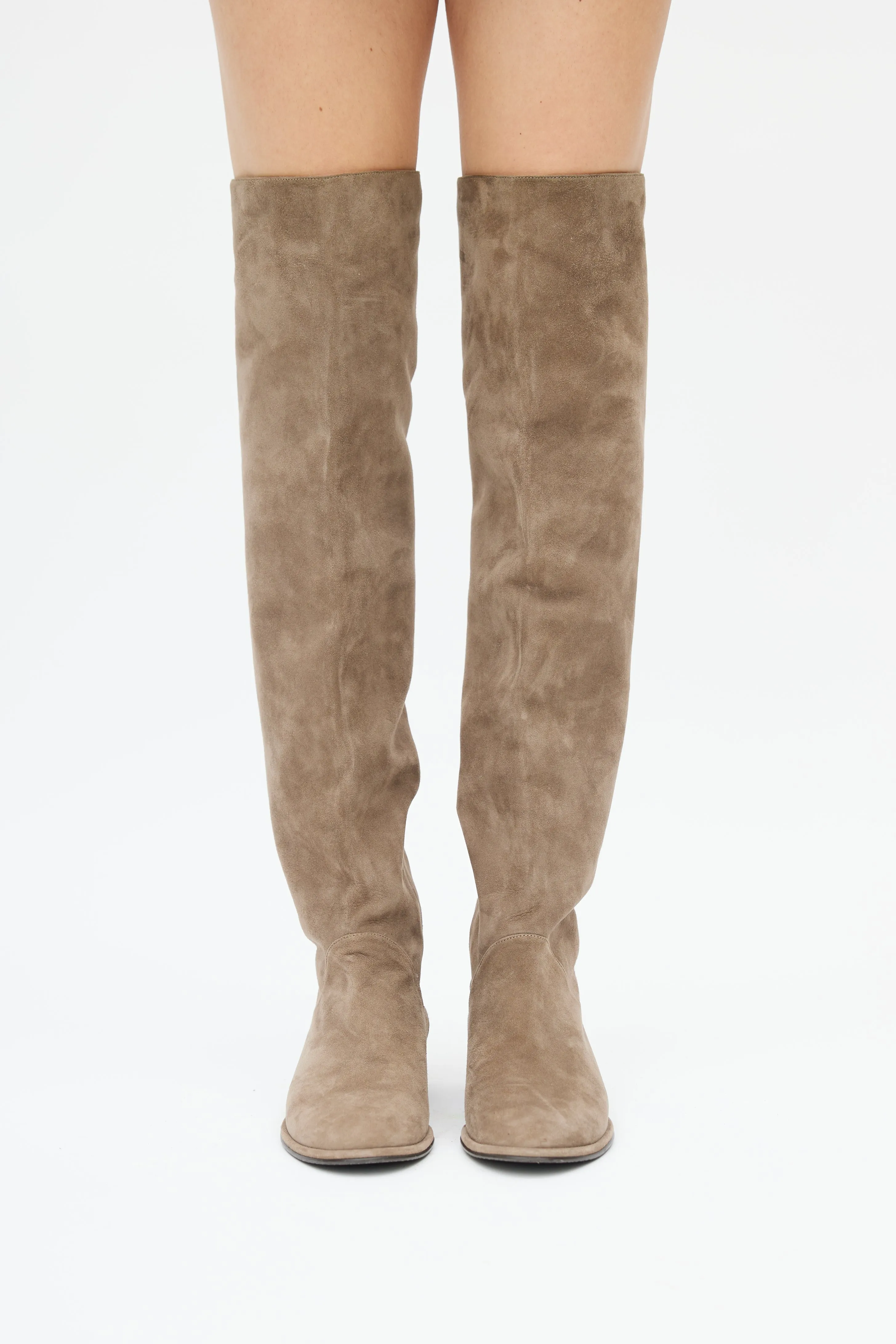 Khaki Suede Over The Knee Boot