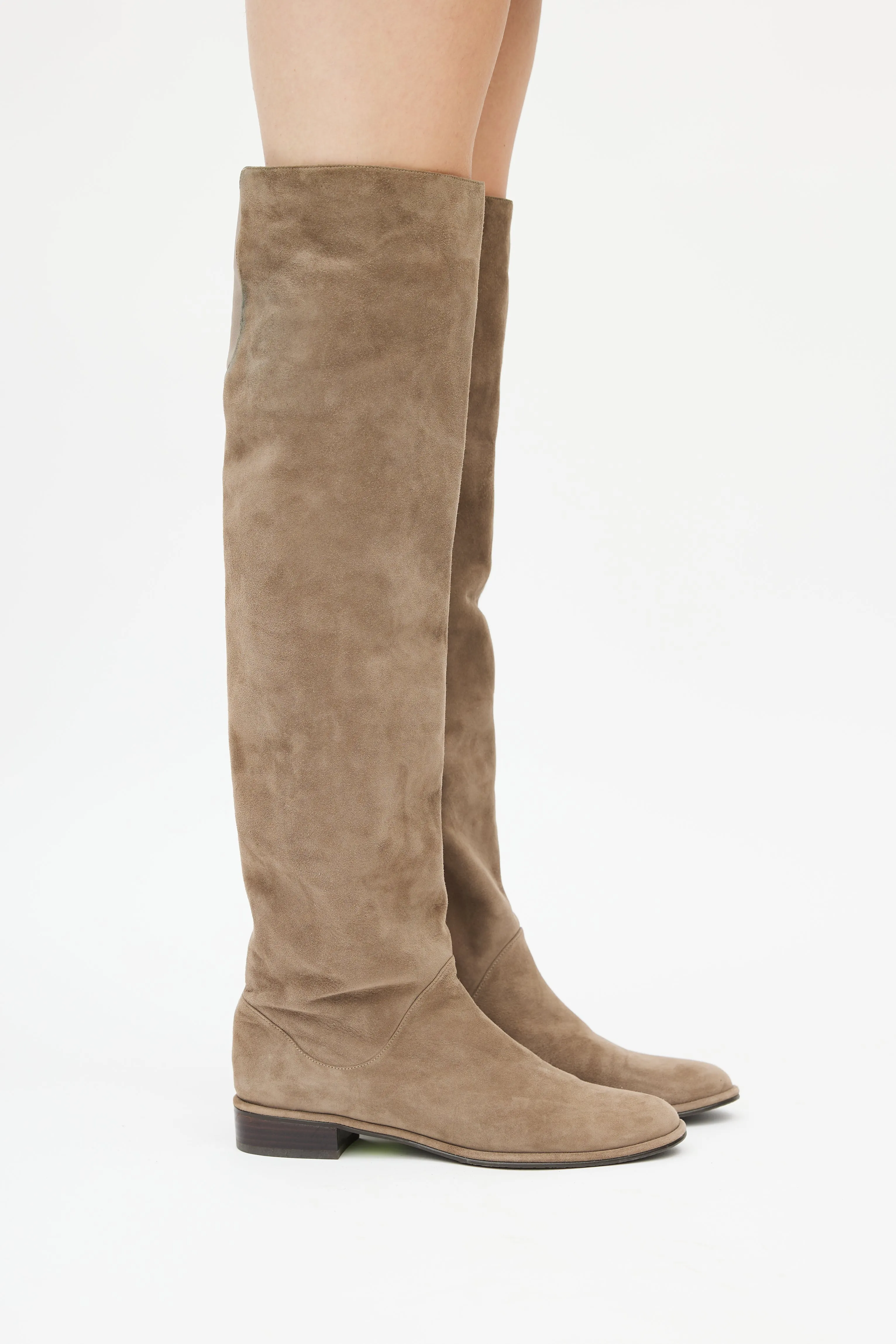 Khaki Suede Over The Knee Boot