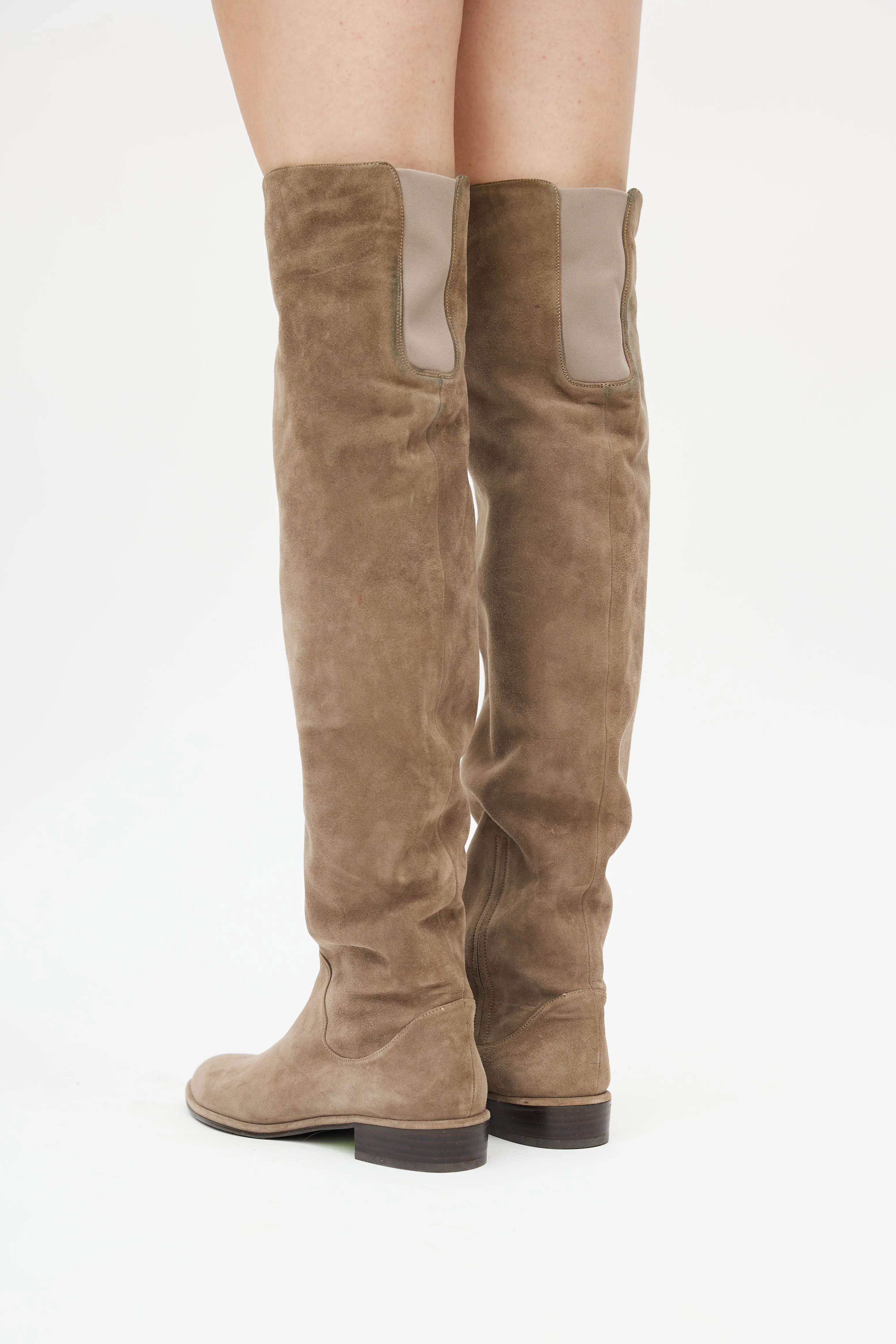 Khaki Suede Over The Knee Boot