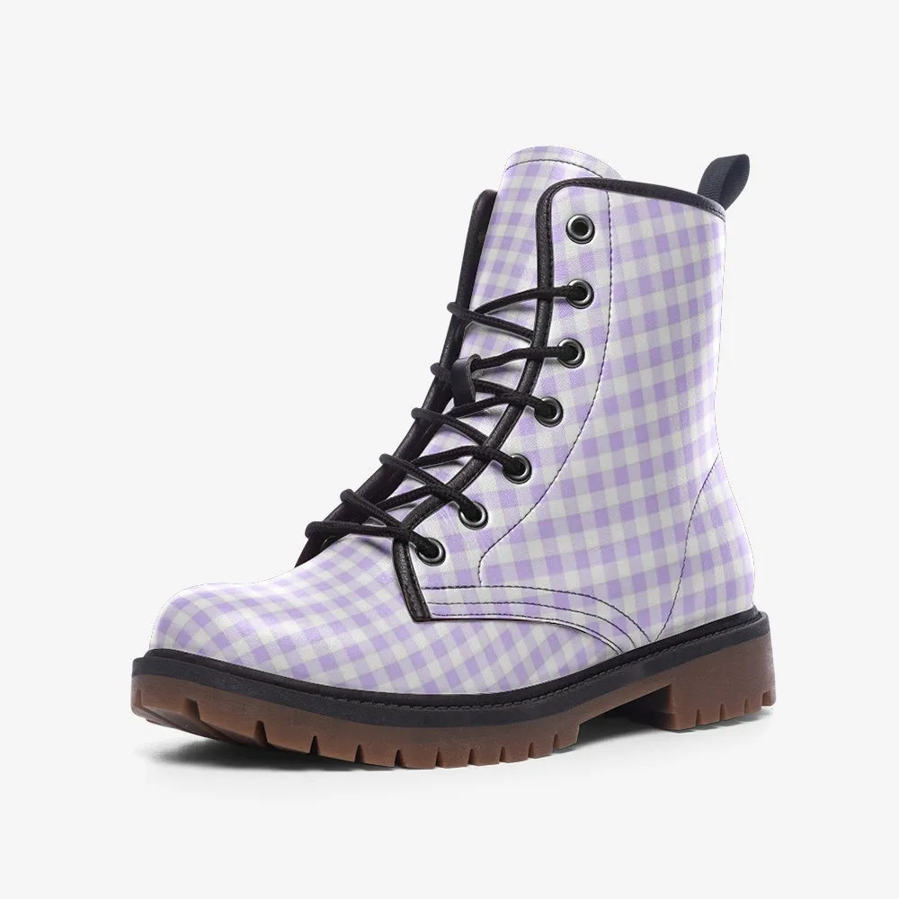 Lavender Gingham Check Lace Up Boots