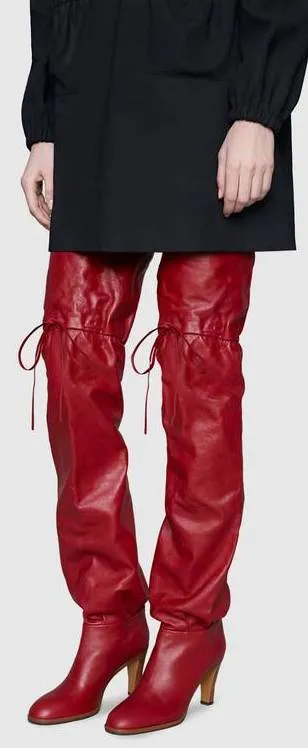 Leather Over-the-Knee Boot, Red