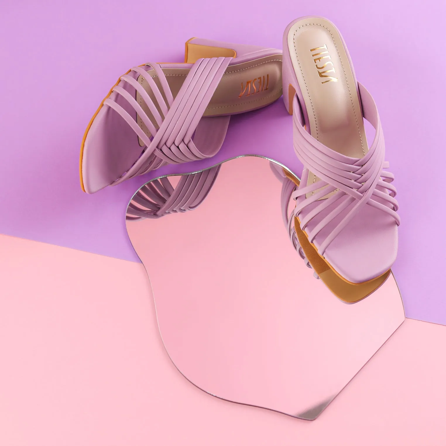 Lilac Comfy Strappy Block Heels | Tiesta Shoes