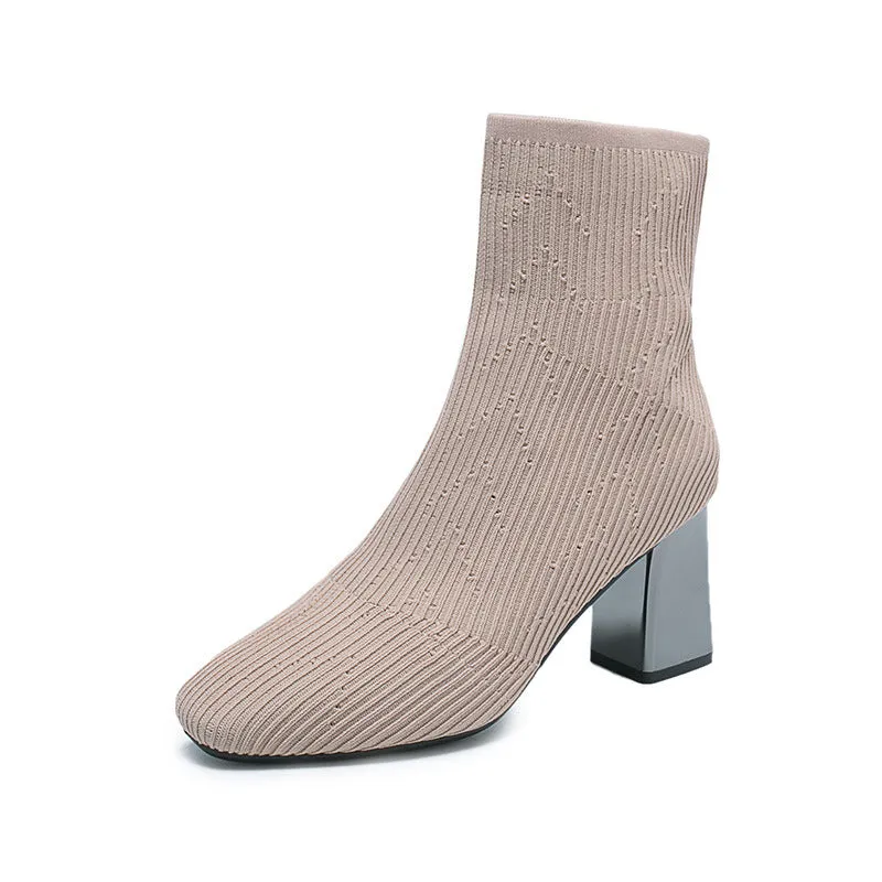 Metal Blade Heels Socks Boots Women Stretch Fabric Elastic Stilettos Heel