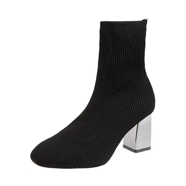 Metal Blade Heels Socks Boots Women Stretch Fabric Elastic Stilettos Heel