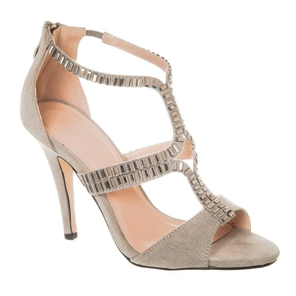 MIRANDA High Stiletto Heel Open Toe Jeweled Sandal